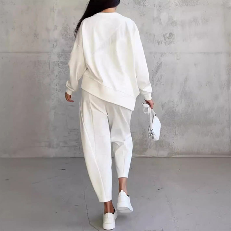 Conjunto casual de sudadera con bajo irregular y pantalón largo