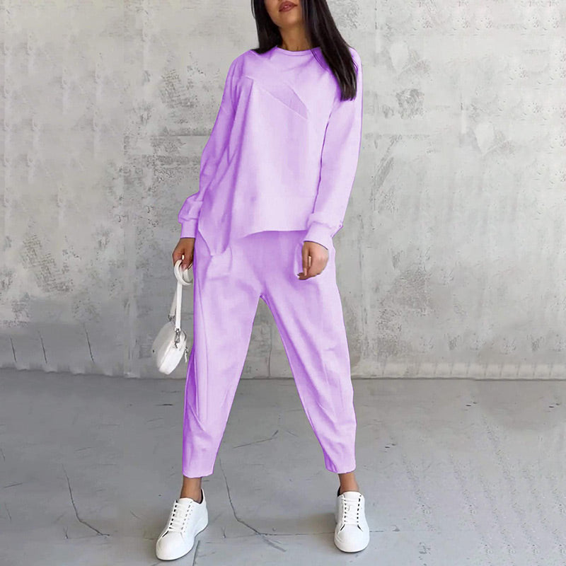 Conjunto casual de sudadera con bajo irregular y pantalón largo